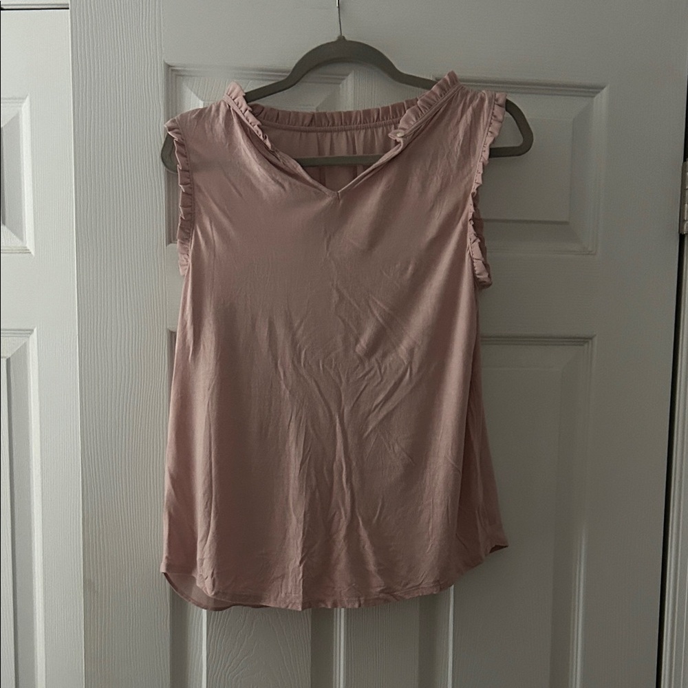 LOFT Mauve Ruffle Trim Blouse